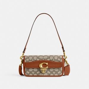 Coach Tan and Brown Shoulder Bag with Gold Accents